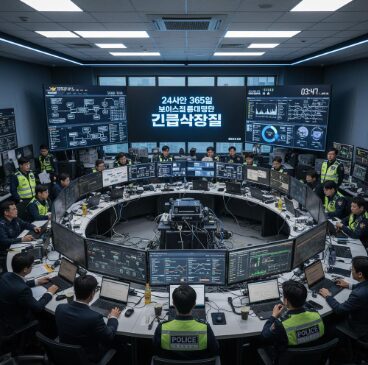 보이스피싱 통합대응단이 24시간 실시간으로 범죄를 감시하고 대응하는 모습
